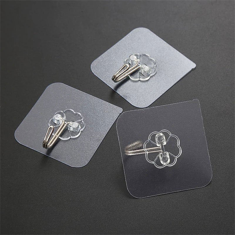 Set 10 carlige autoadezive transparente din otel inoxidabil